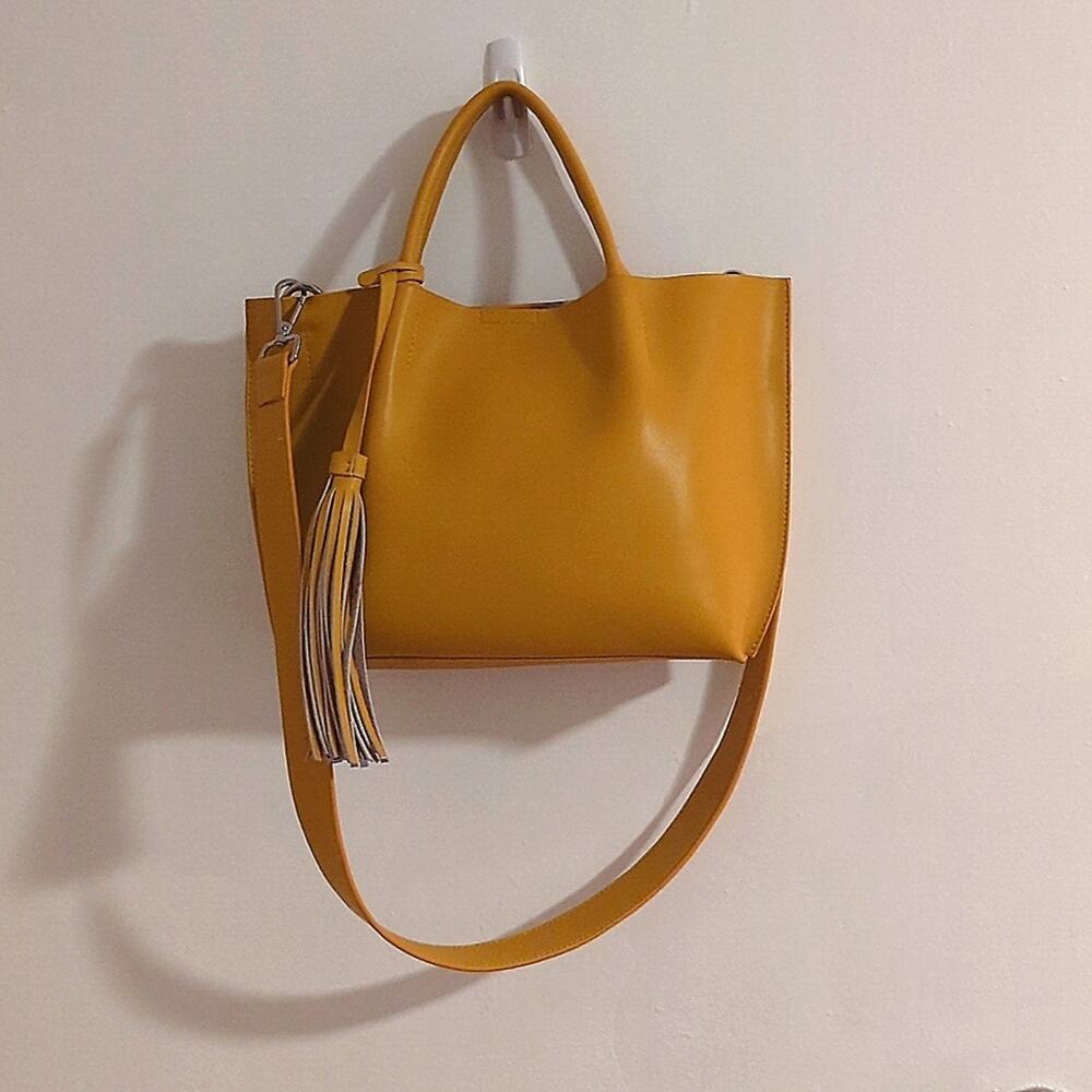 CoLab Leather Tote Bag with removable pocket insert. Bright Summer🌞 yellow